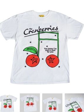 Feel So Good The Cranberries White Graphic T-Shirt with Red Cherry Design